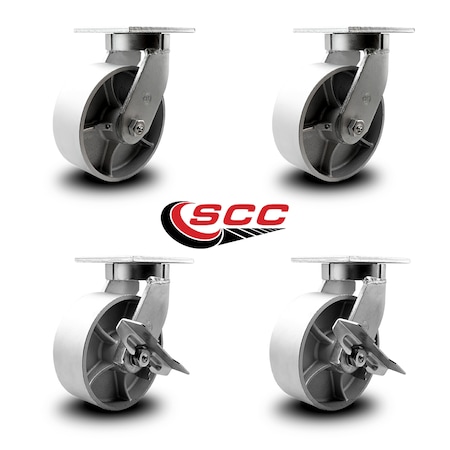 Service Caster 8 Inch Heavy Duty Semi Steel Cast Iron Wheel Swivel Caster Set with 2 Brakes SCC-KP92S830-SSR-2-SLB-2